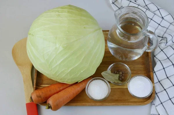 Prepare All Ingredients Needed Cook Salted Cabbage — стокове фото