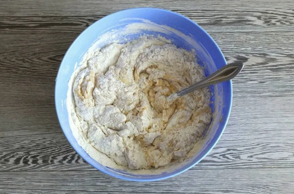 Gradually Adding Flour Knead Dough Your Hands Flour Can Specified — Stockfoto