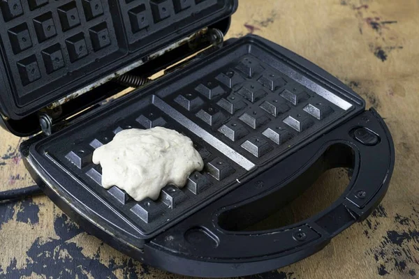 Preheat Waffle Iron Lay Out Tbsp Dough Fry Minutes Gluten — Stock Photo, Image