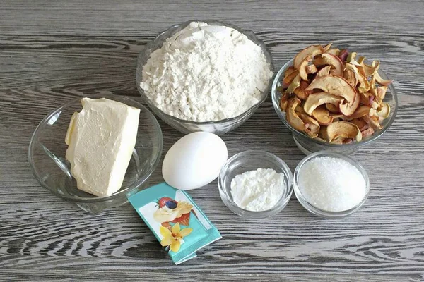 Prepare Todos Los Ingredientes Necesarios Para Hacer Galletas Manzana Secas — Foto de Stock