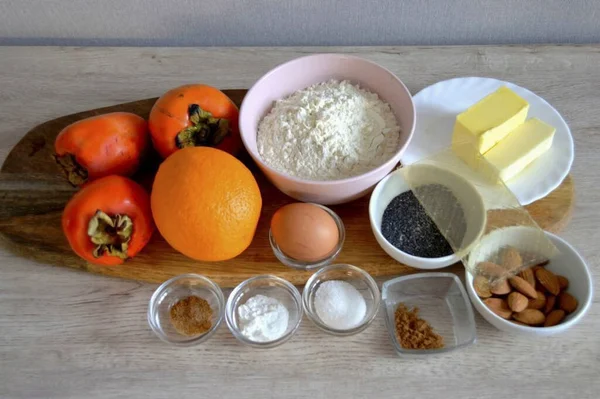 Подготовьте Ингредиенты Необходимые Приготовления Торта Хурма — стоковое фото
