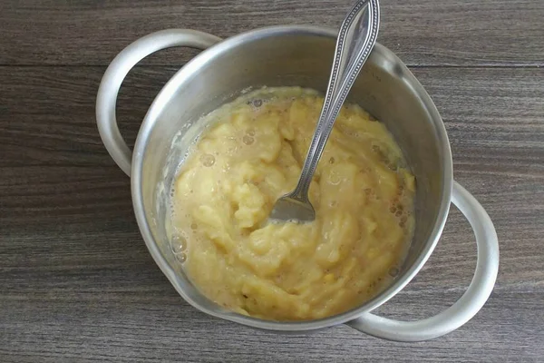 Add Half Filling Cooled Mashed Potatoes Stir — Stock Photo, Image