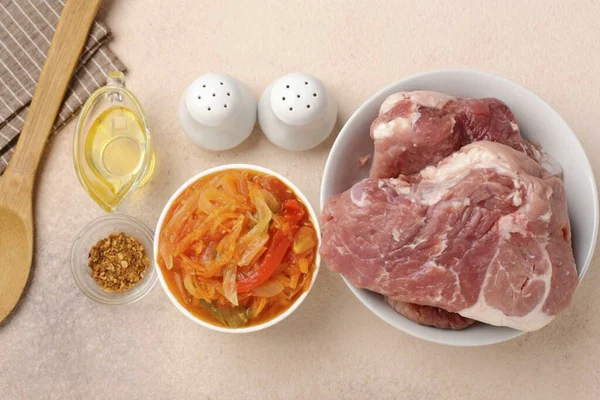 Připravte Všechny Ingredience Potřebné Vaření Vepřového Lecho — Stock fotografie