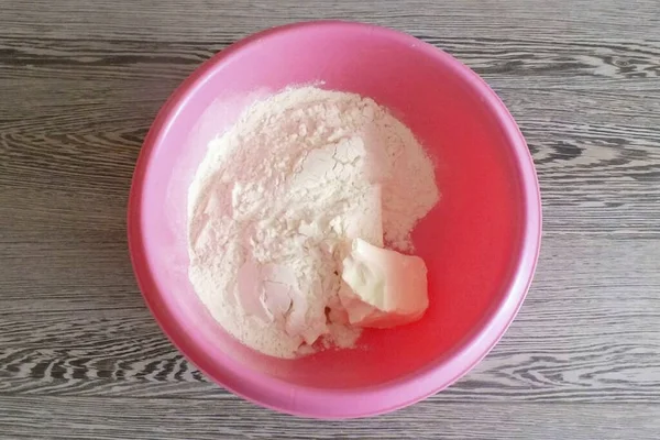 Oddzielnej Misce Wymieszać Miękkie Masło Mąkę — Zdjęcie stockowe