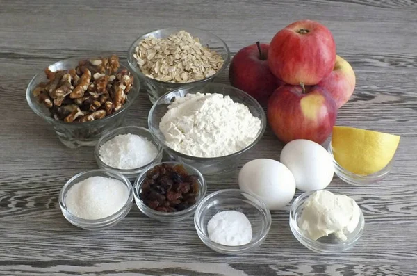 Приготуйте Всі Інгредієнти Необхідні Виготовлення Apple Muesli Pie — стокове фото