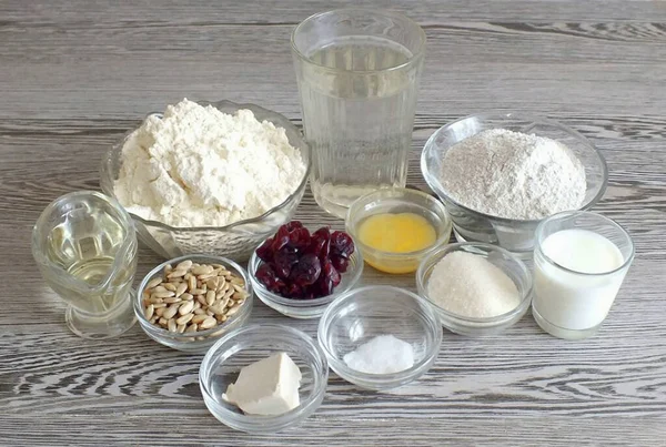 Готуйте Всі Інгредієнти Необхідні Приготування Хліба Насіння Крейнбері — стокове фото