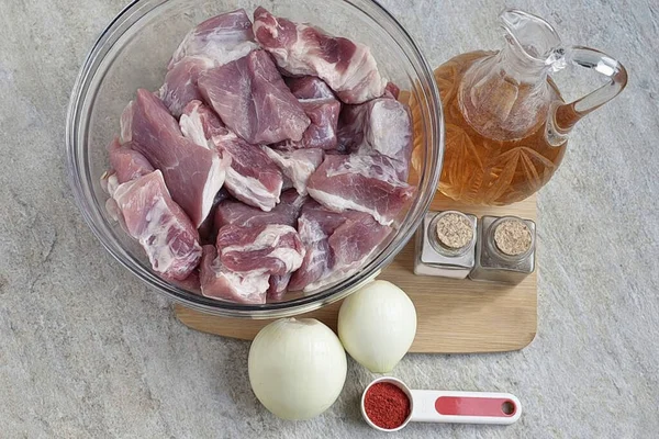 Připravte Všechny Ingredience Potřebné Výrobě Vína Marináda Kebab — Stock fotografie