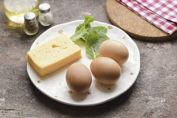 Prepare Todos Ingredientes Necessários Para Fazer Hortelã Omelet — Fotografia de Stock