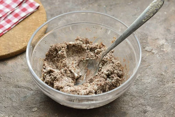 Alle Zutaten Sorgfältig Vermischen Entsteht Eine Quark Schokoladenmasse — Stockfoto
