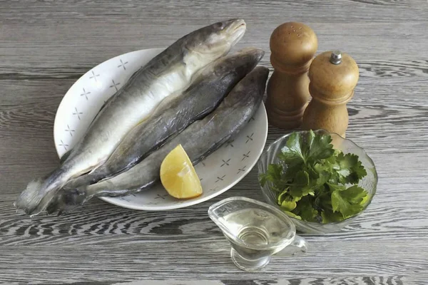 Förbered Alla Ingredienser Som Behövs För Att Laga Navaga Ångkokt — Stockfoto