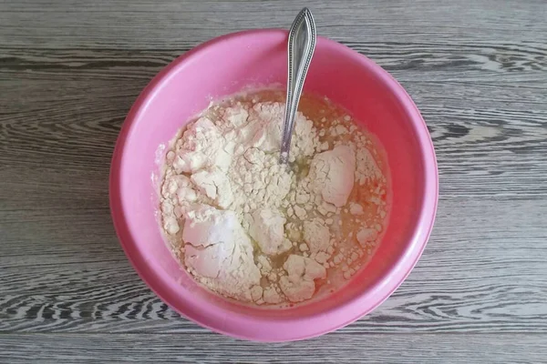 Aggiungere Farina Acido Citrico Bicarbonato Sodio Lievito Polvere Pasta — Foto Stock