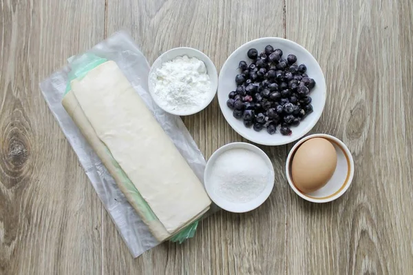 Bereiten Sie Alle Zutaten Für Blueberry Croissants Vor Den Teig — Stockfoto