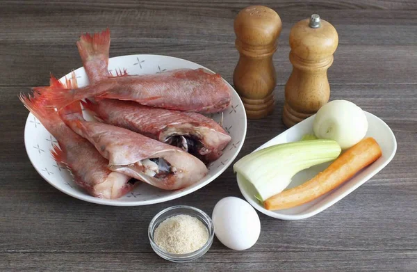 Prepare Todos Ingredientes Necessários Para Fazer Sea Bass Cutlet — Fotografia de Stock