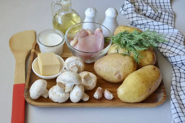 Приготуйте Всі Інгредієнти Необхідні Виготовлення Crumb Potato Також Потрібна Фольга — стокове фото