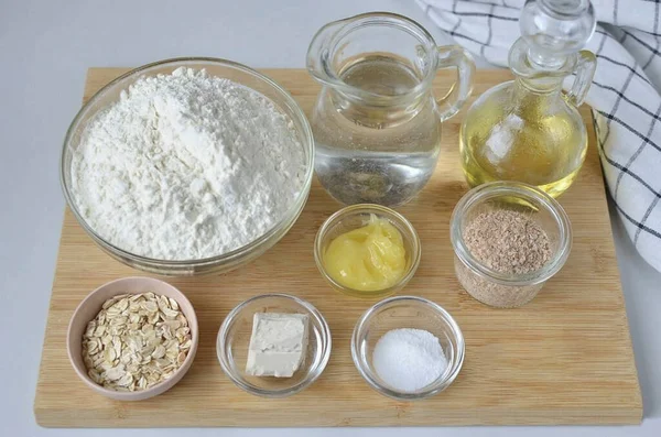 Приготувати Всі Інгредієнти Необхідні Приготування Медового Вівсяного Хліба — стокове фото