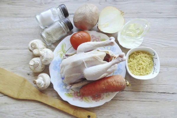 Připravte Všechny Ingredience Potřebné Výrobě Partridge Polévka — Stock fotografie