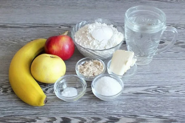 Приготуйте Всі Інгредієнти Необхідні Виготовлення Пирогів Apple Banana — стокове фото