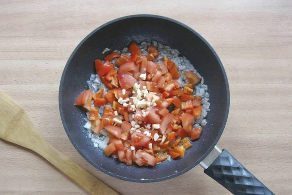 Add Finely Chopped Garlic Pan — Stock Photo, Image
