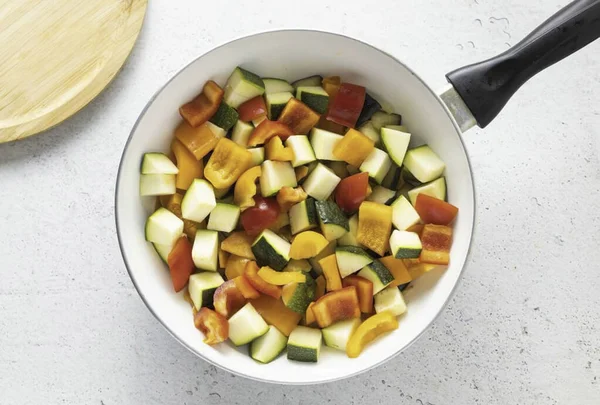 Add Diced Zucchini Bell Pepper Simmer Another Minutes Covered — Stock Photo, Image