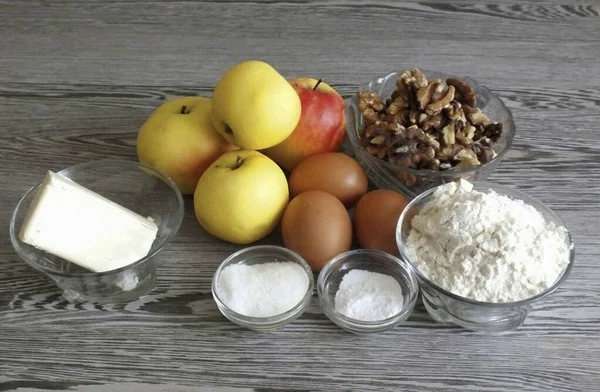 Prepare Todos Los Ingredientes Necesarios Para Hacer Galletas Nuez Manzana — Foto de Stock