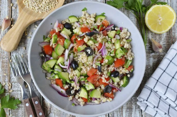 Cebada Hace Las Ensaladas Sabrosas Sano Nutritivo Sabroso Bon Appetit —  Fotos de Stock