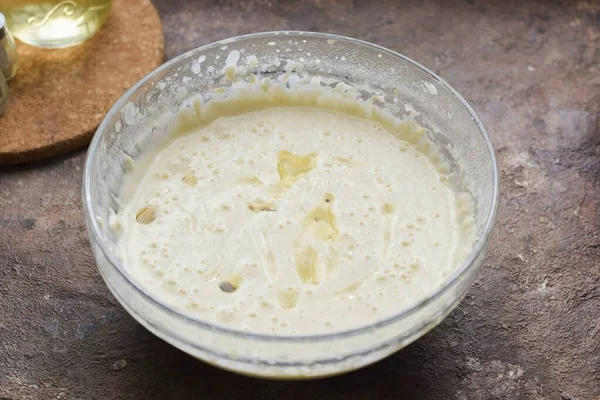 Boil Water Separately Add Soda Boiling Water Mix Pour Dough — Stock Photo, Image