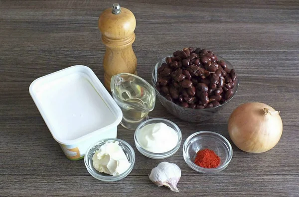 Prepare Todos Ingredientes Necessários Para Preparar Prato Feijão Kabardiano — Fotografia de Stock