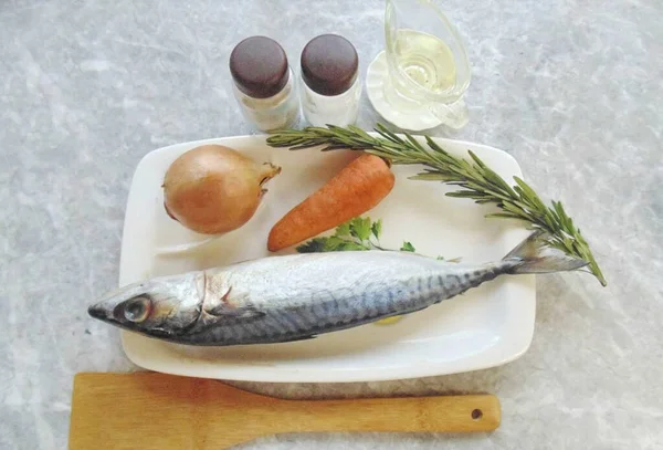 Připravte Všechny Ingredience Potřebné Uvaření Makrely Rozmarýnové Peci — Stock fotografie