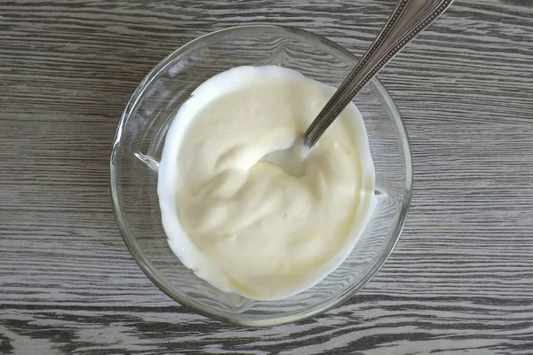 Dans Bol Mélanger Mayonnaise Crème Sure — Photo