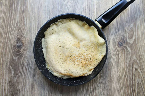 Bake Pancakes Hot Pan Greased Vegetable Oil — Stock Photo, Image
