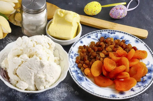 Bereiten Sie Alle Zutaten Für Zuckerfreie Hüttenkäse Ostern Sie Können — Stockfoto