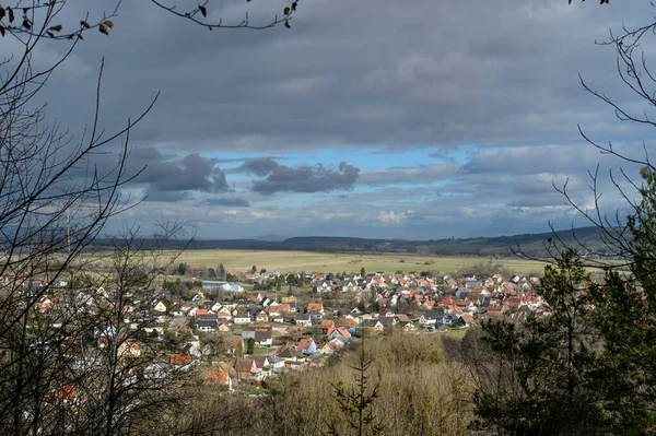 Village Dossenheim Alsace France Cloudy Sky Small Village Lit Winter — Stock Photo, Image