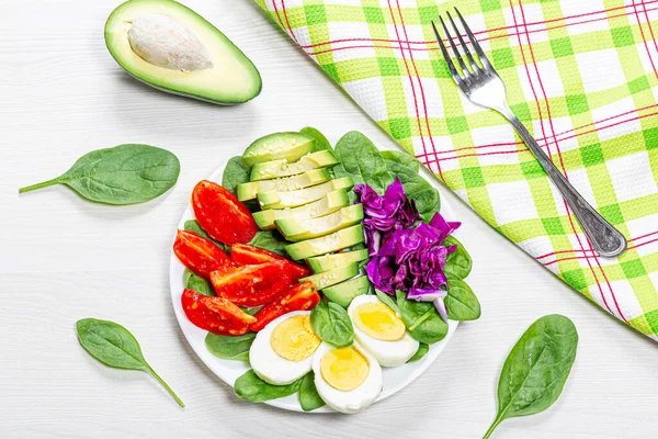 Vista Dall Alto Sfondo Cibo Sano Uova Sode Con Verdure — Foto Stock