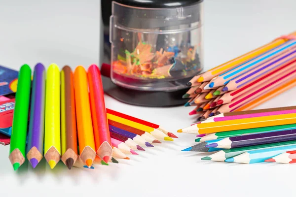 Electric Automatic Pencil Sharpener Colorful Pencils — Stock Photo, Image