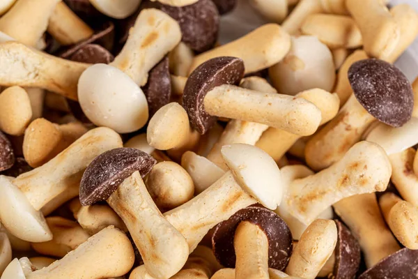 Cookies Fundo Forma Cogumelos Com Chocolate — Fotografia de Stock