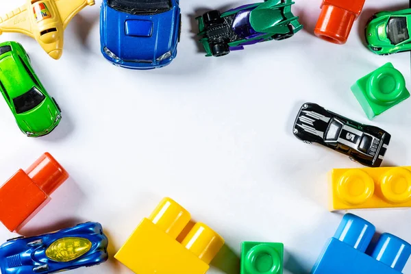 Children\'s cars and details of the designer of different colors