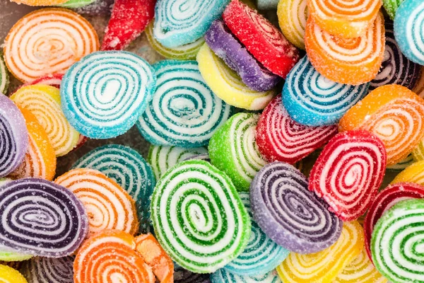 Vista Ángulo Alto Masa Coloridos Rollos Caramelo Gelatina Gomosa —  Fotos de Stock