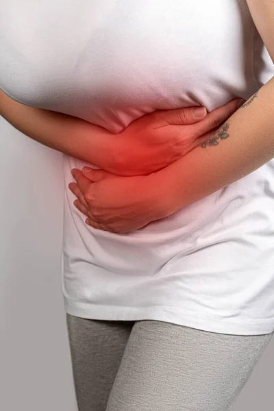 Chora Kobieta Bólem Brzucha — Zdjęcie stockowe