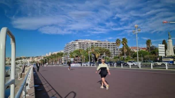 Nice France Szeptember 2022 Promenade Des Anglais Reggel Forgalmi Dugókkal — Stock videók