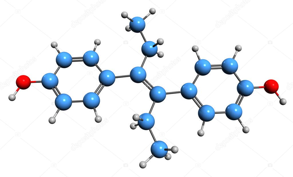  3D image of Diethylstilbestrol skeletal formula - molecular chemical structure of  nonsteroidal estrogen DES isolated on white background