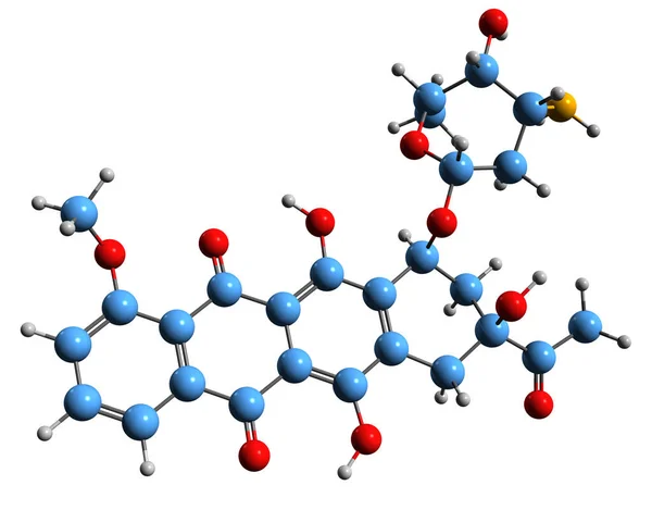 Изображение Скелетной Формулы Даунорубицина Молекулярная Химическая Структура Дауномицина Выделенная Белом — стоковое фото