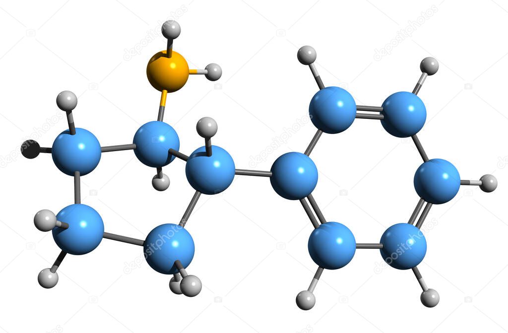 3D image of Cypenamine skeletal formula - molecular chemical structure of cypenamine hydrochloride isolated on white background