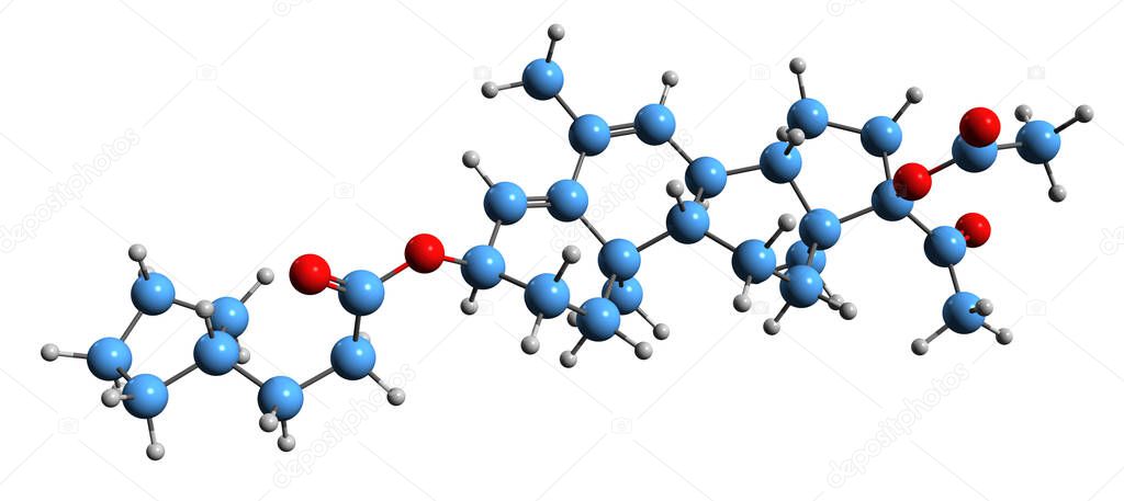 3D image of Cymegesolate skeletal formula - molecular chemical structure of  progestin medication isolated on white background