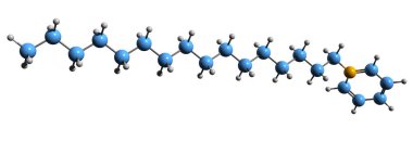 Cetylpyridinium klorid iskelet formülünün 3 boyutlu görüntüsü - beyaz arkaplanda izole edilmiş CPC 'nin moleküler kimyasal yapısı