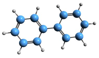  Bifenil iskelet formülünün 3 boyutlu görüntüsü - beyaz arkaplanda izole edilmiş difenilin moleküler kimyasal yapısı