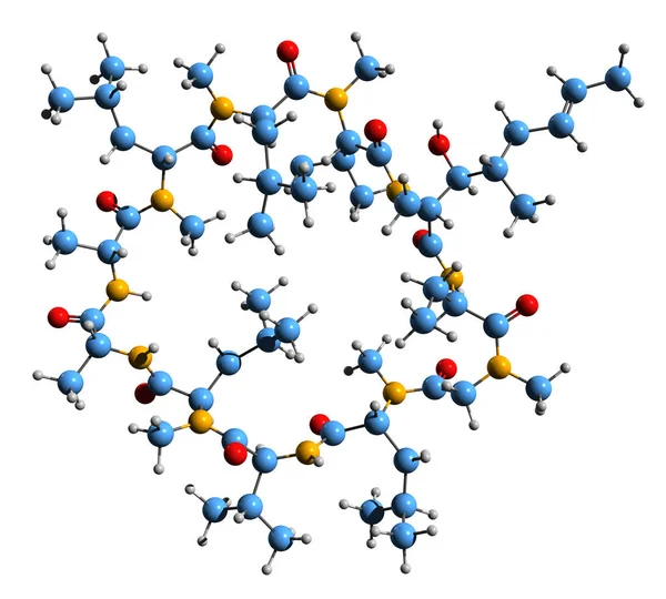 Изображение Скелетной Формулы Циклоспорина Молекулярная Химическая Структура Циклоспорина Выделенная Белом — стоковое фото