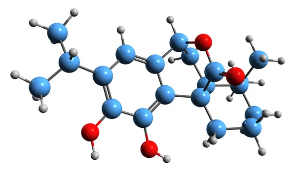 Carnosol骨格式の3D画像 白色背景に単離されたフェノールジテルペンの分子化学構造 — ストック写真