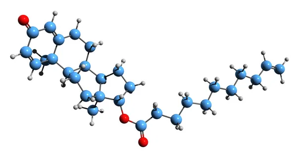 Boldenone Undecylenate骨骼公式的三维图像 白底分离的Boldenone Undecenoate分子结构 — 图库照片