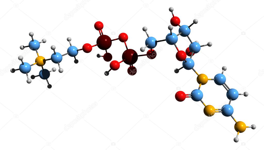  3D image of Citicoline skeletal formula - molecular chemical structure of CDP-Choline isolated on white background