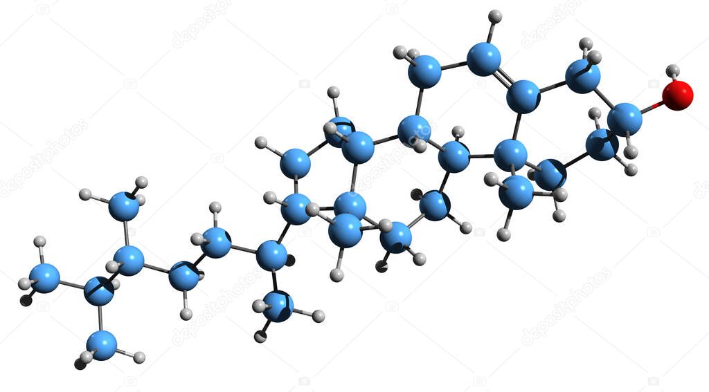  3D image of campesterol skeletal formula - molecular chemical structure of  phytosterol isolated on white background
